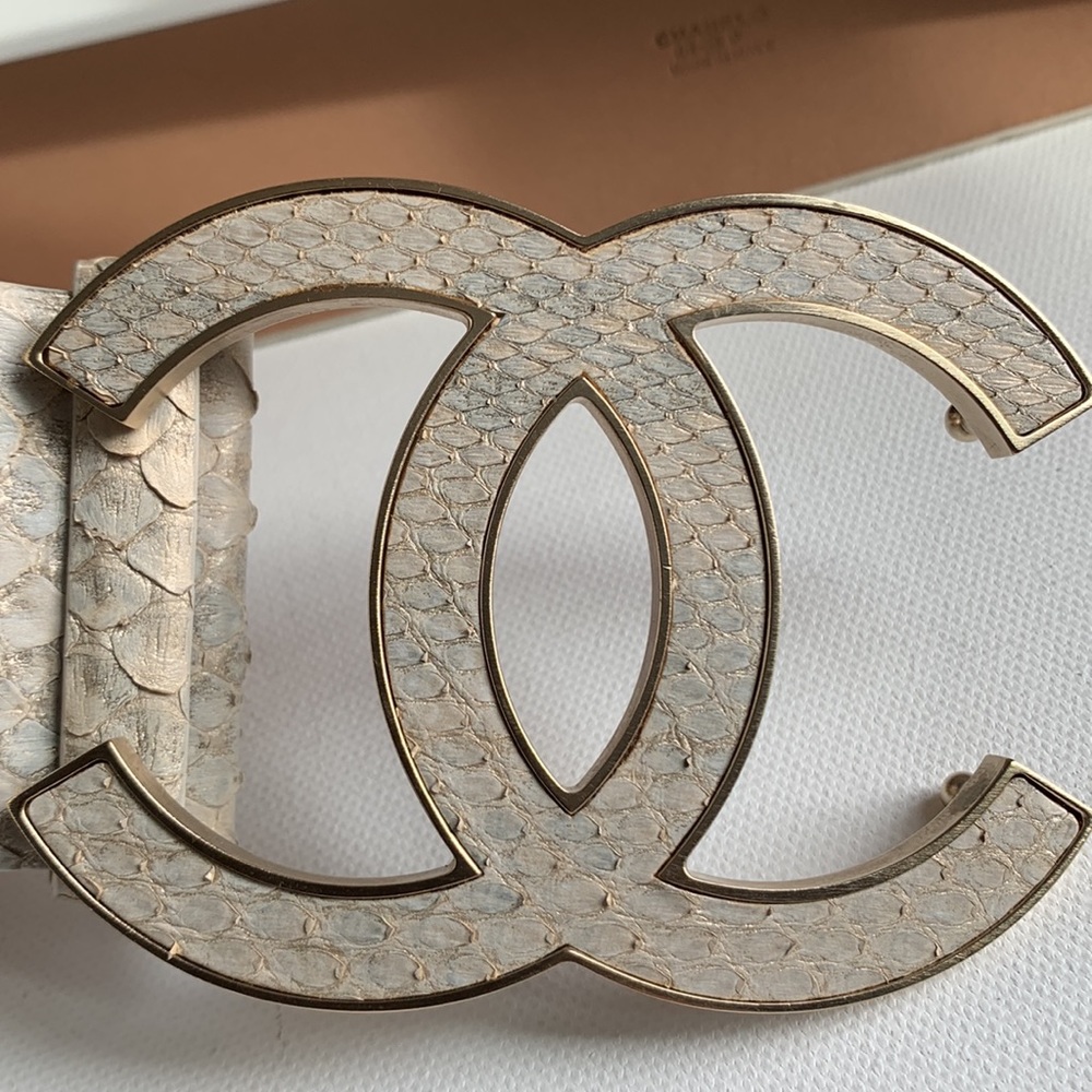 ⭐️ CHANEL Belt RARE Iridescent Python Leather Matte Gold HW Y2K Huge CC Big Logo - Picture 2 of 16